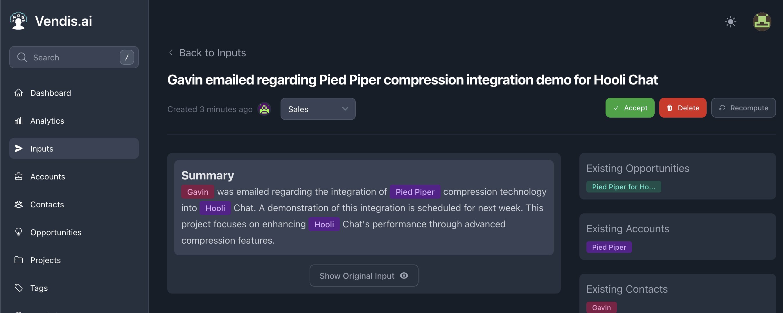 Vendis AI captures sales conversations and automatically organizes your pipeline